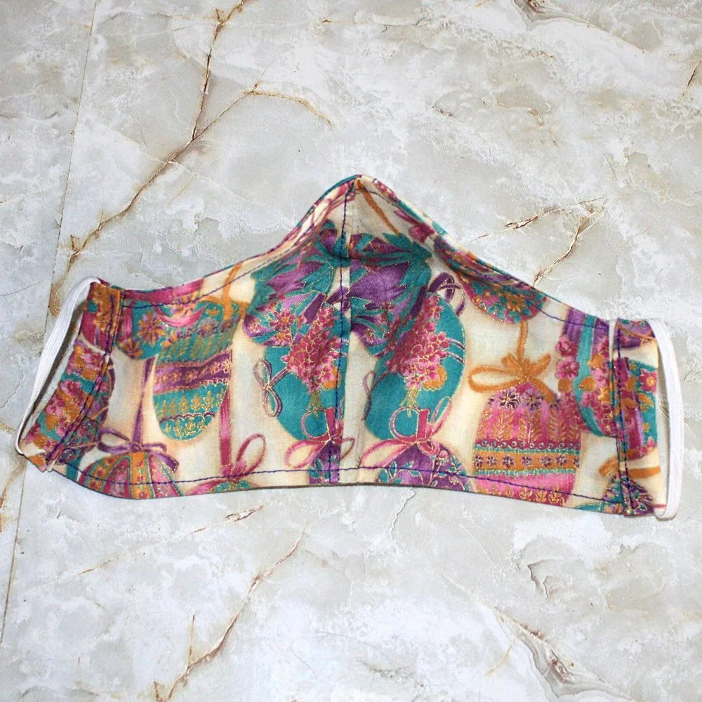 HAND CRAFTED Face Mask Easter Ribbon Eggs Adult Cloth Fabric Print - Shield